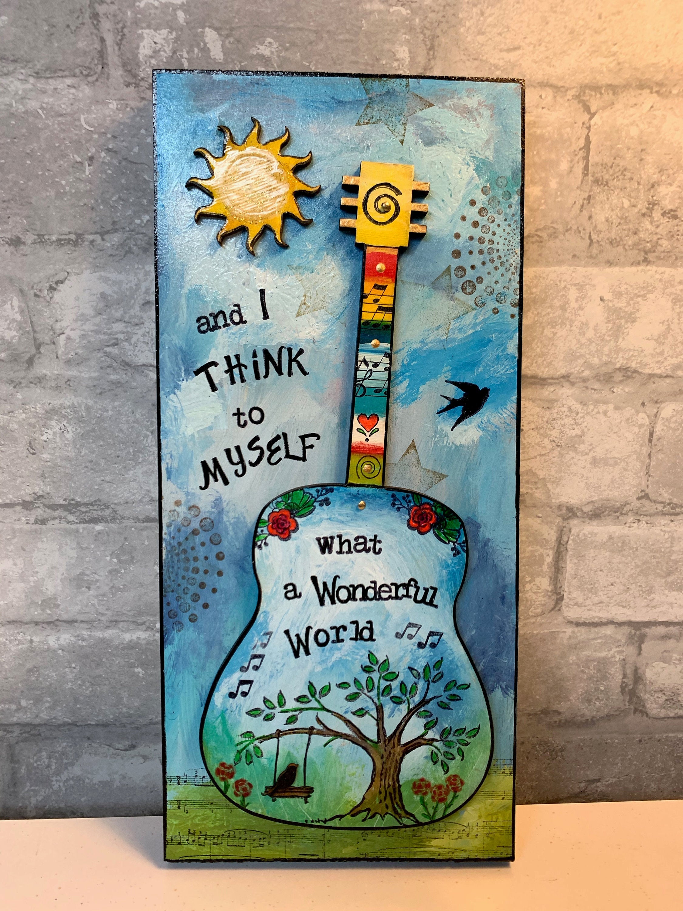 What a Wonderful World, mixed media art – Clever Clogs Art